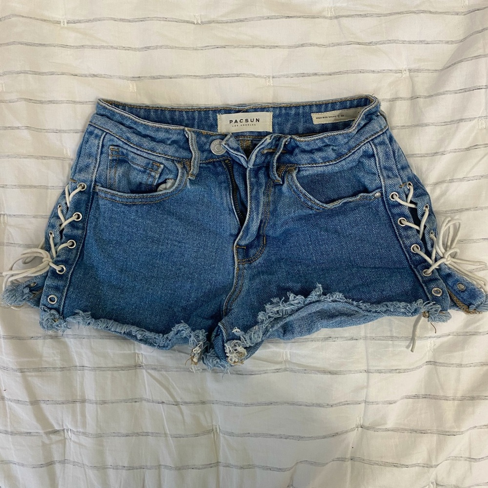 Pacsun High Rise Side Lace Up Denim Shorts